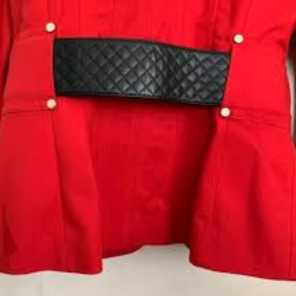 Zara Woman Blazer Jacket Red Tailored Wide Faux Leather Belt Snap Lined Size 4 - Picture 4 of 4